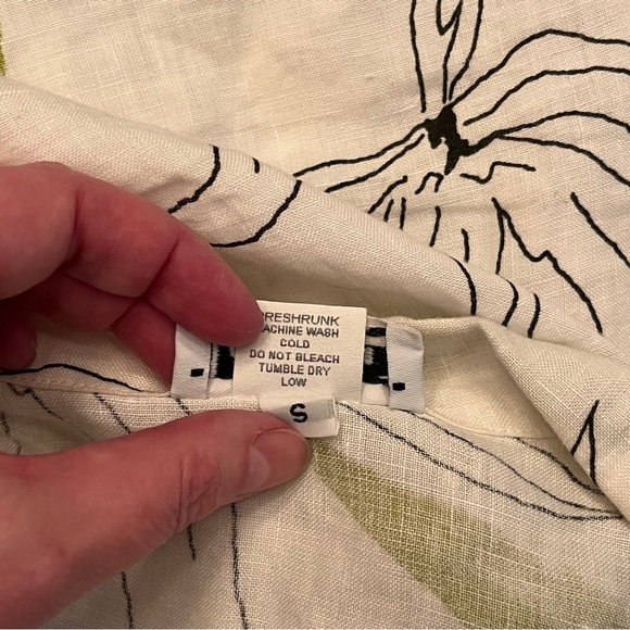 HABITAT 100% Linen Button Up Langenlook Top Blouse White Green Womans Size Small - Picture 10 of 12